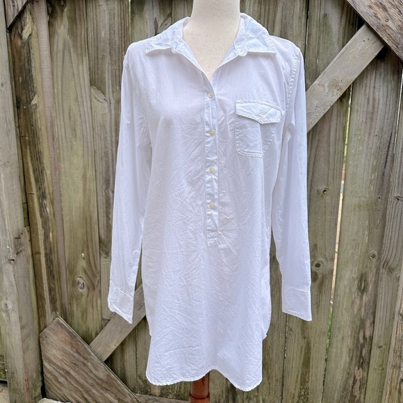 J. Crew Factory White Cotton Classic Everyday Popover Tunic Blouse - Picture 2 of 9